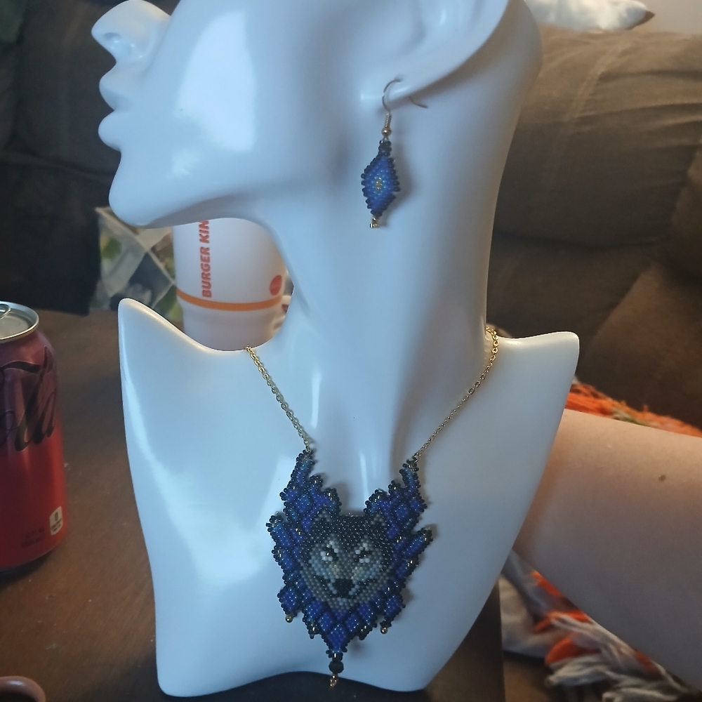 Blue Beaded Necklace and Earring Set